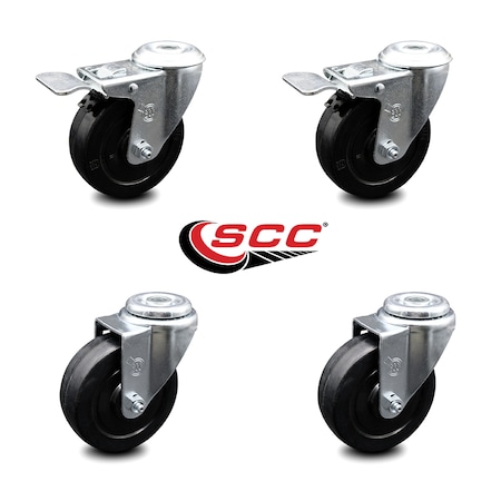 Service Caster 4 Inch Soft Rubber Swivel Bolt Hole Caster Set with 2 Total Lock Brake SCC SCC-BHTTL20S414-SRS-2-S-2